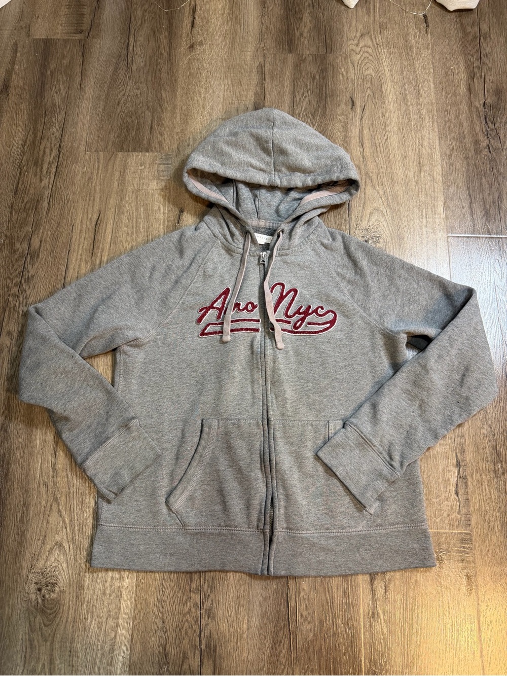 Aeropostale Gray Zip-Up Hoodie with Red Script Logo